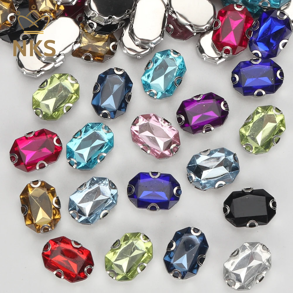 NKS Rectangle Shape Sew on Crystal Acrylic Stone Silver Claw Acrylic Rhinestones For Clothing decoration Shoes bags