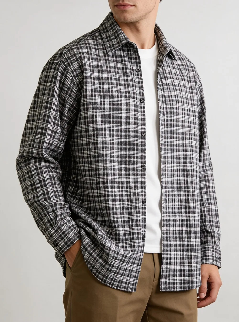 

Men Shirt Plaid Flannel Retro Long Sleeve Oversized Loose Cotton Casual Male Youth Design Soft Fall Black Formal Dress Shirt