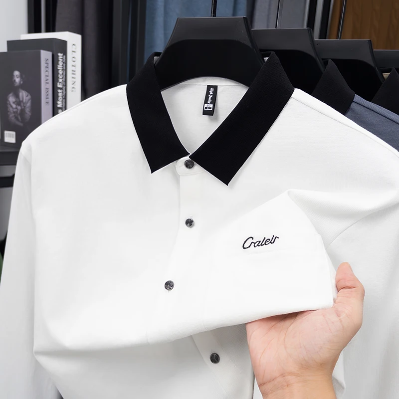 Men's Designer Long Sleeve Shirt Contrast Collar Button down Pocket Autumn Winter Business Casual Classic Fashion Men's Clothing