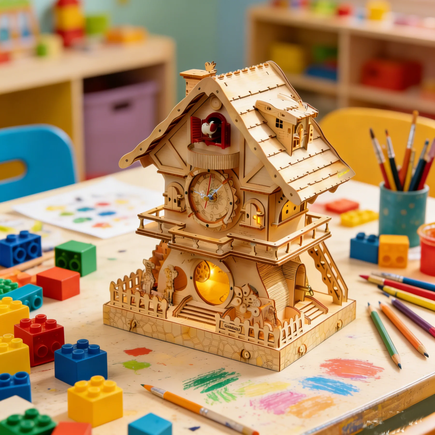 Puzzle 3D in Legno Orologio a Cucù - Kit Modello Fai-da-Te per Adulti con Carillon, Progetto di Costruzione in Legno per Arredamento Casa, Regalo Creativo