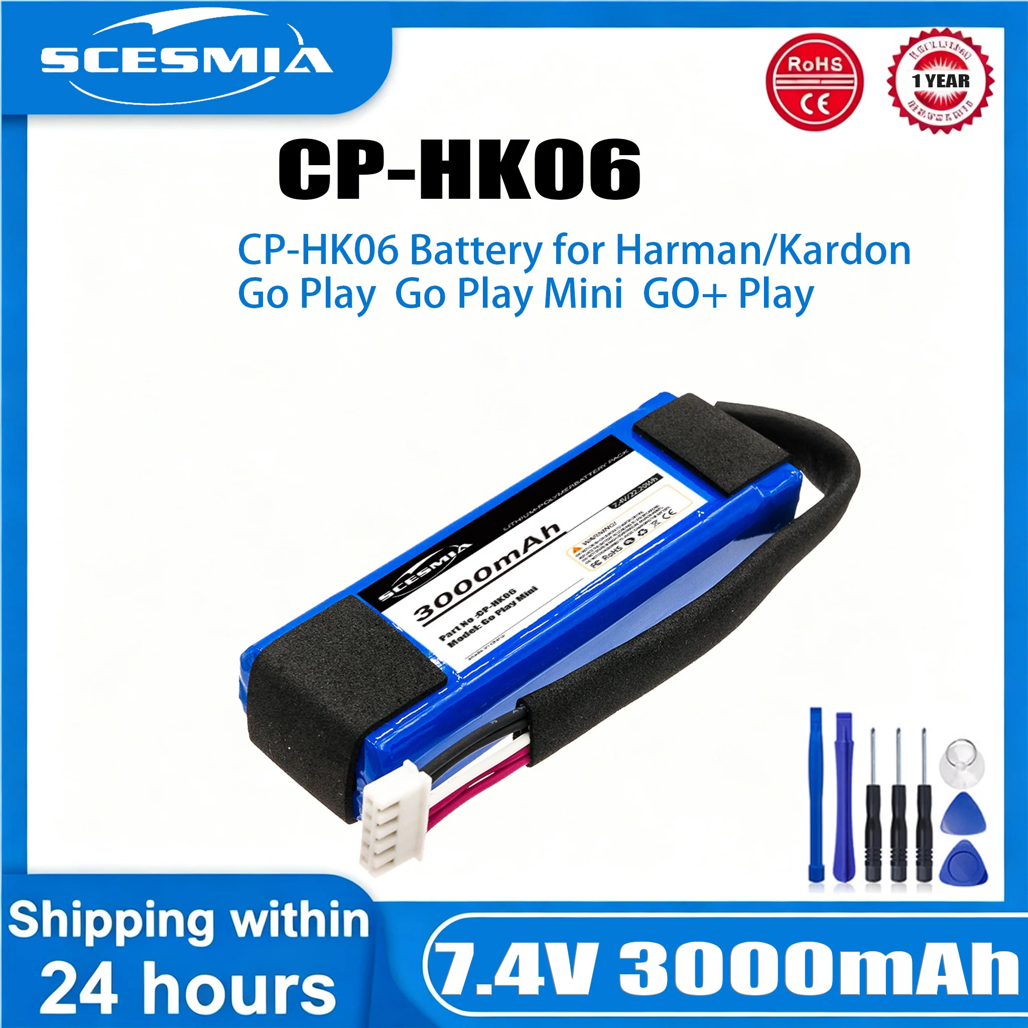 7.4V 3000mAh Speaker Battery CP-HK06,GSP1029102 01 for Harman/Kardon Go Play, Go Play Mini , GO+ Play +TOOL