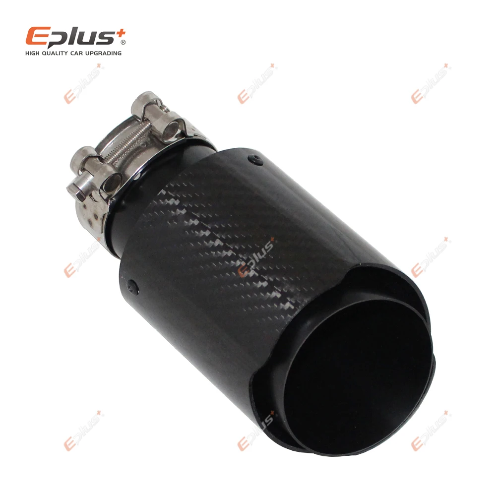 Universal Car Glossy Carbon Fiber Muffler Tip Exhaust System Pipe Mufflers Nozzle Straight Stainless Black