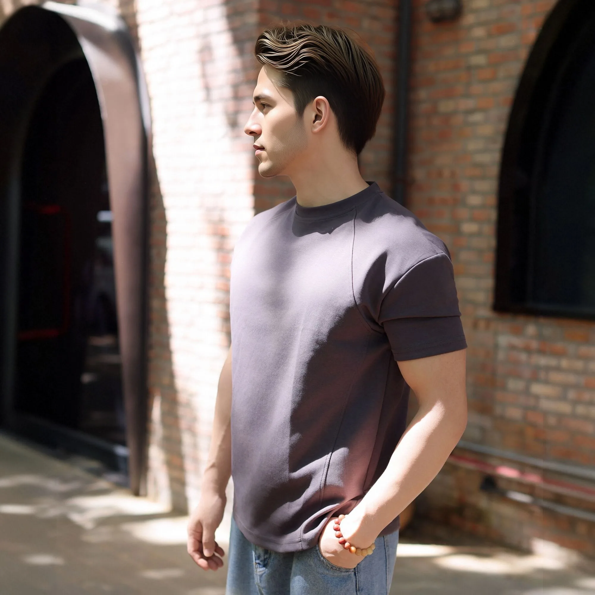 Men's loose sports T-shirt summer round neck short sleeved top outdoor exercise T-shirt casual basic