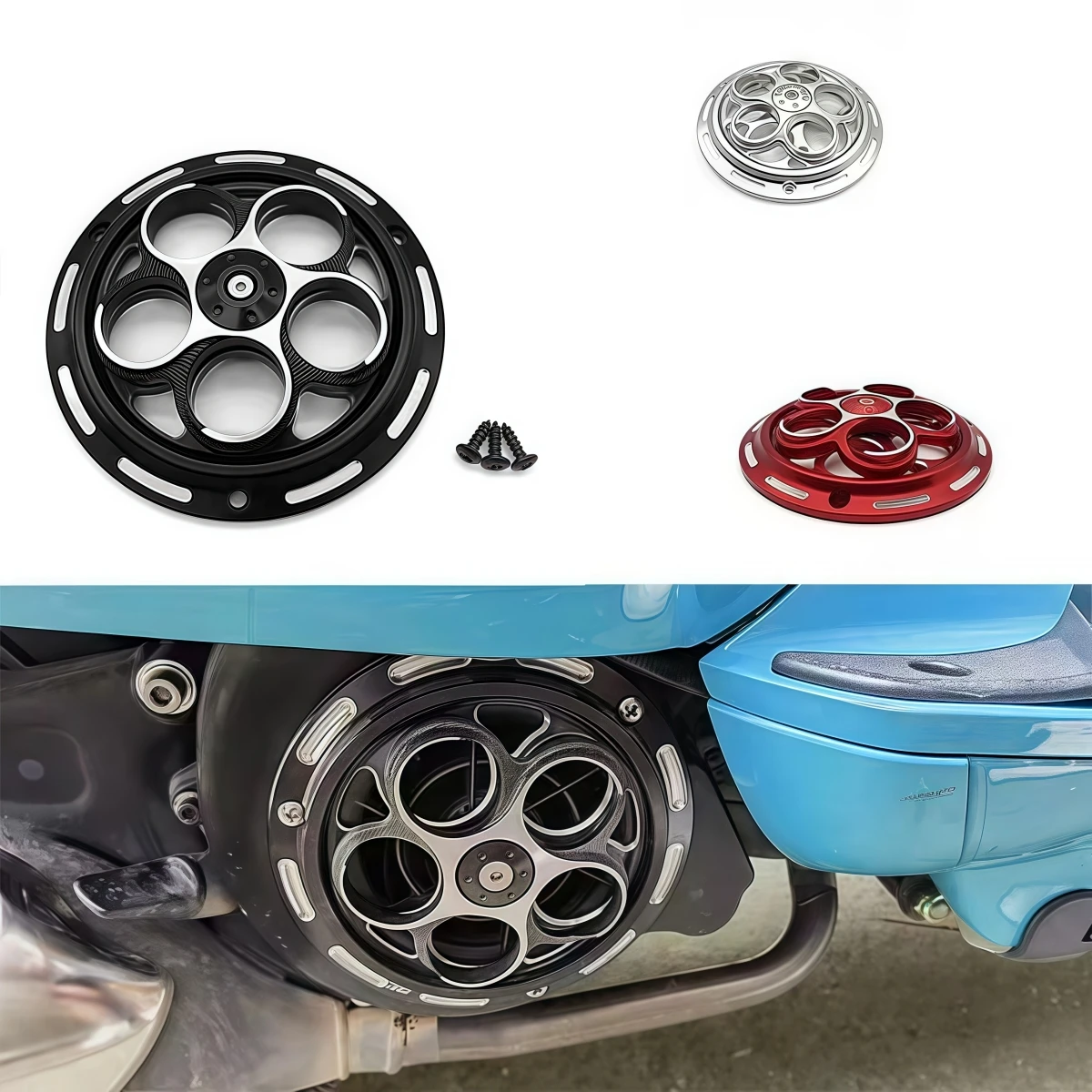

Подходит для мотоцикла VESPA Spring Sprint 150, модифицированная крышка вентилятора, вращающаяся декоративная крышка для охлаждения, декоративная крышка вентиляторной лопасти.