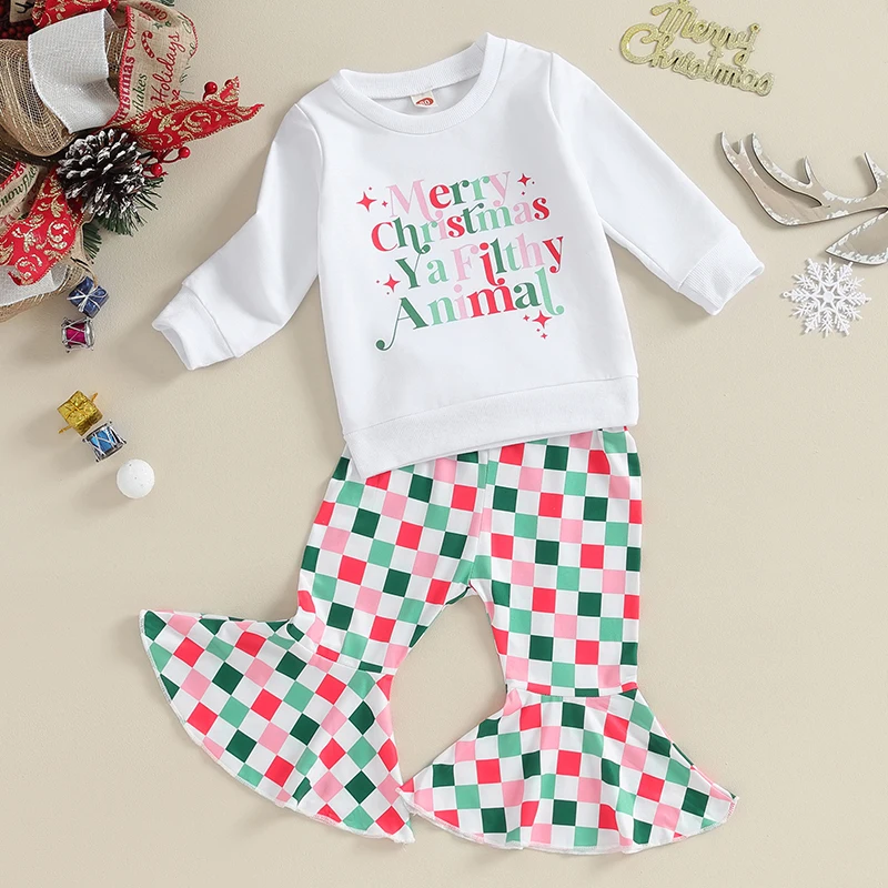 Toddler Baby Girl Christmas Outfit Sweatshirt Flare Pants 2Pcs Christmas Outfit For Little Girls Clothes Fall Winter