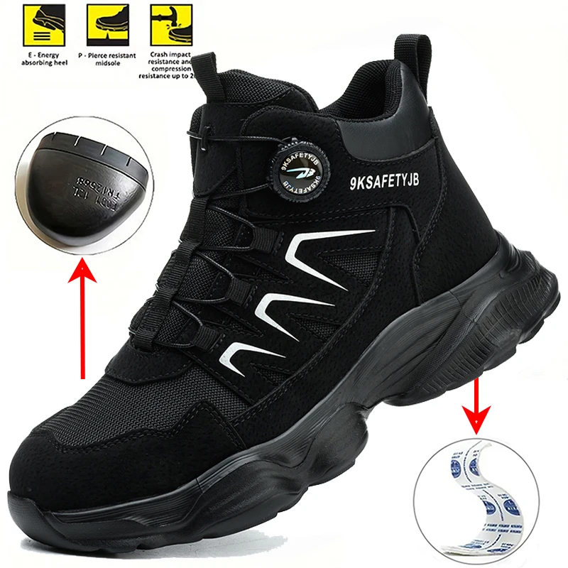 

Men's Professional Safety Shoes Outdoor Sneakers with Anti-smash Anti-Puncture Protection Shoes Rotary Button Casual Men Shoes