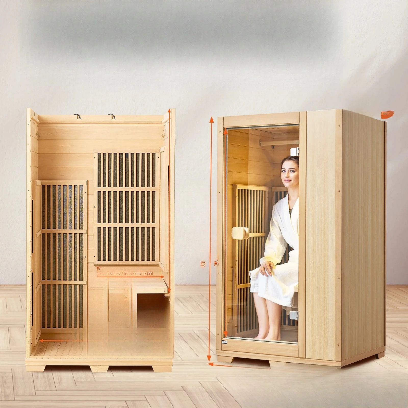 Far Infrared Wooden Sauna  Room Home Sauna Spa for One Single Person  Low EMF Far Infrared Hemlock Wood  1140W Indoor