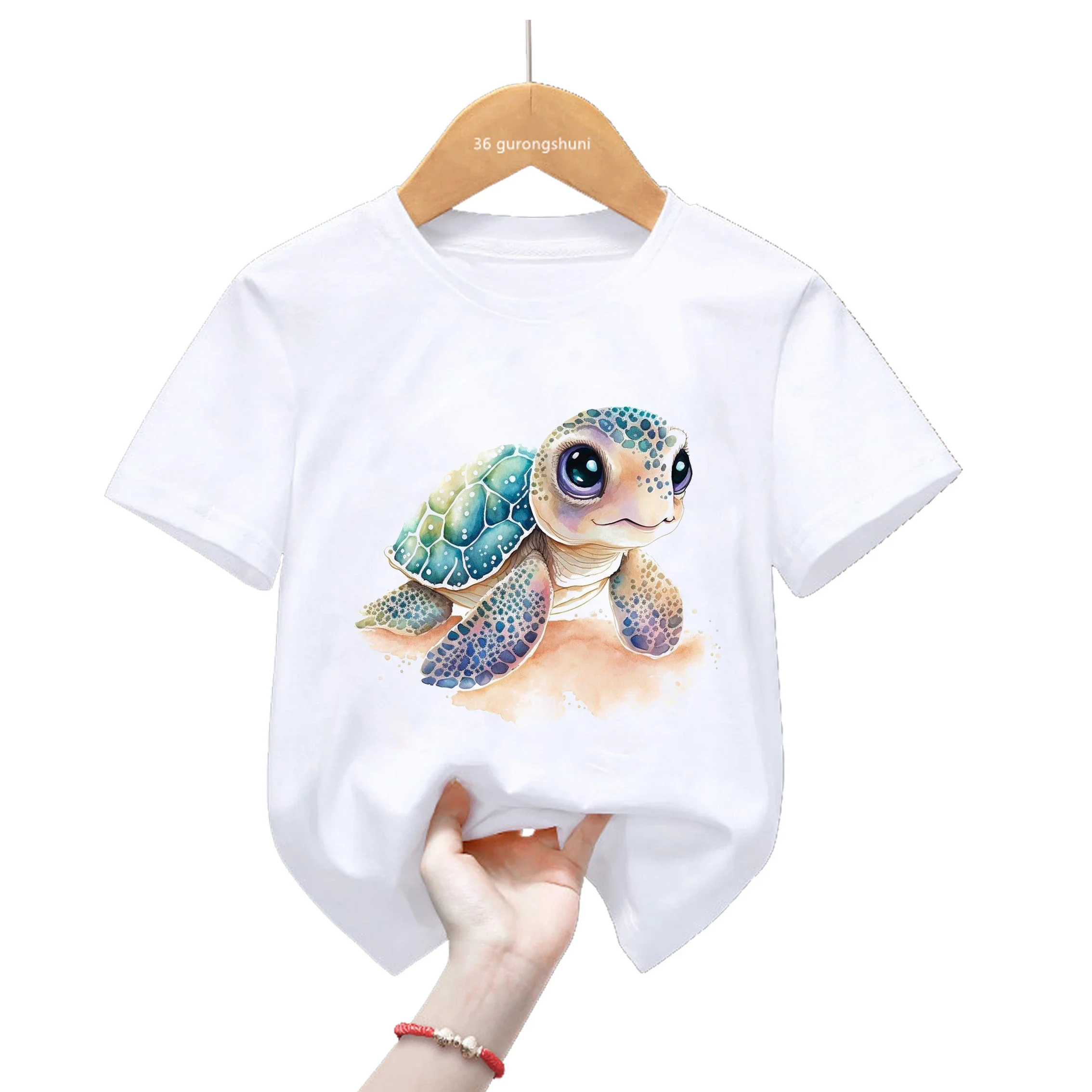 2024 Sea Turtle Print Tshirt For Girls/Boys Cool Kids Clothes Harajuku Shirt Lovely Childre Clothing Summer Fashion T-Shirt