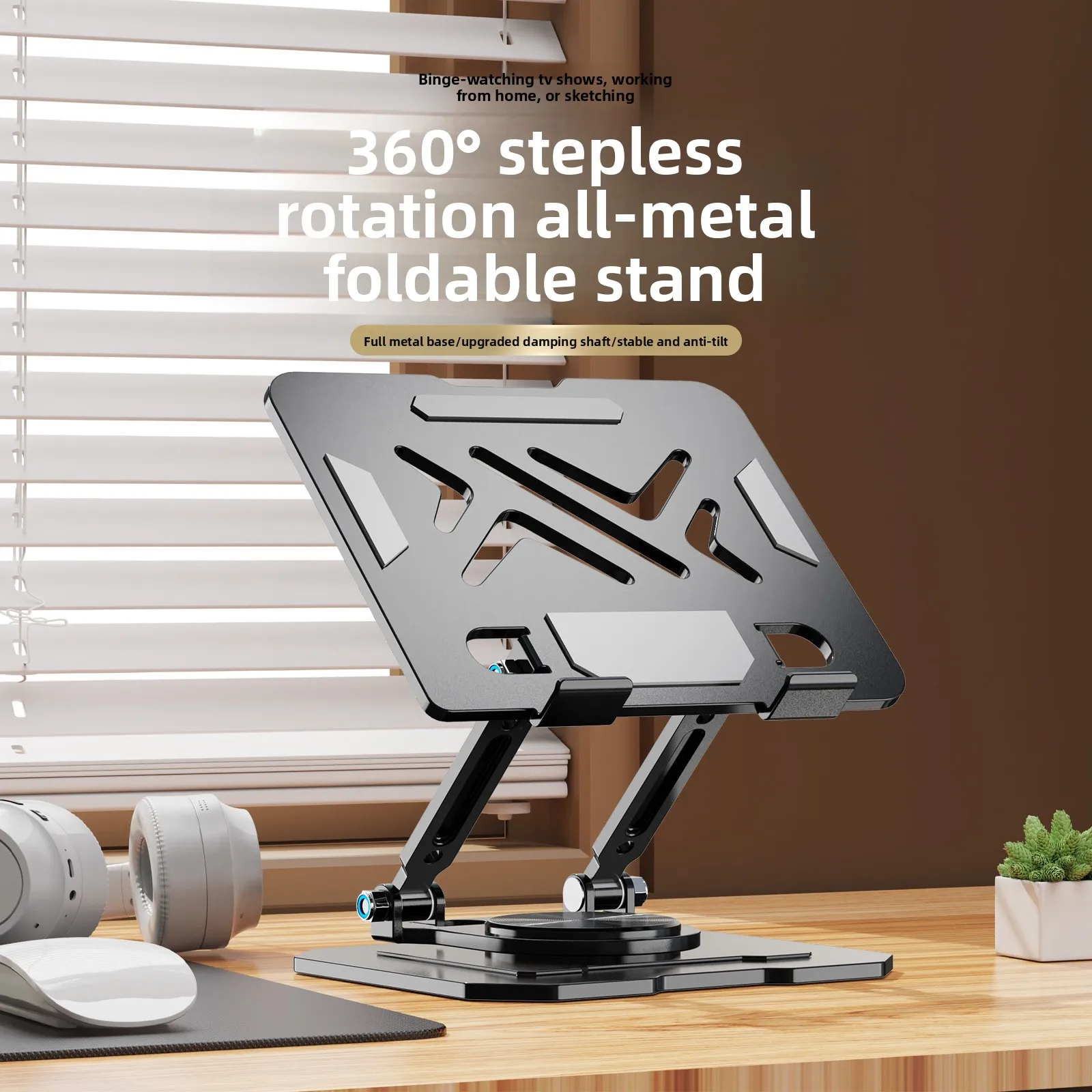 Height Adjustable Tablet Stand, Aluminum & Carbon Steel 360° Rotating Desk Holder for iPad Phone, Lazy Bracket for Bed/Office