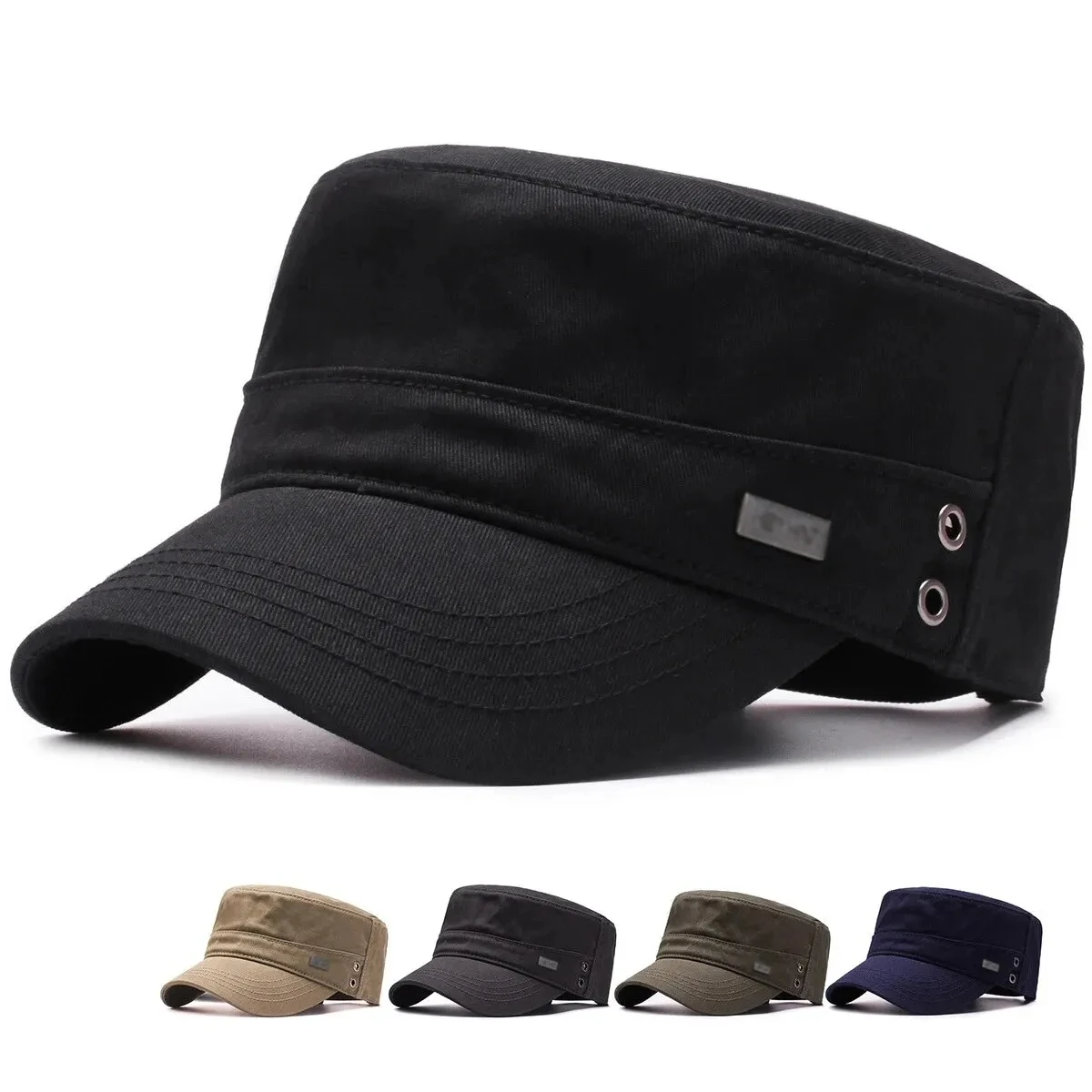 Men's Outdoor Leisure Cotton Flat Cap Air Eye Metal Square Mark Shade Breathable Adjustable Cap