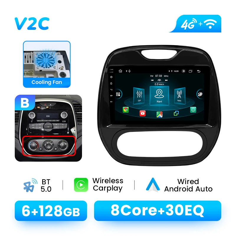 XONRICH 9 "Android 14 autoradio voor Renault Captur CLIO Samsung QM3 (2011-2018) | Draadloze CarPlay GPS DSP multimediaspeler