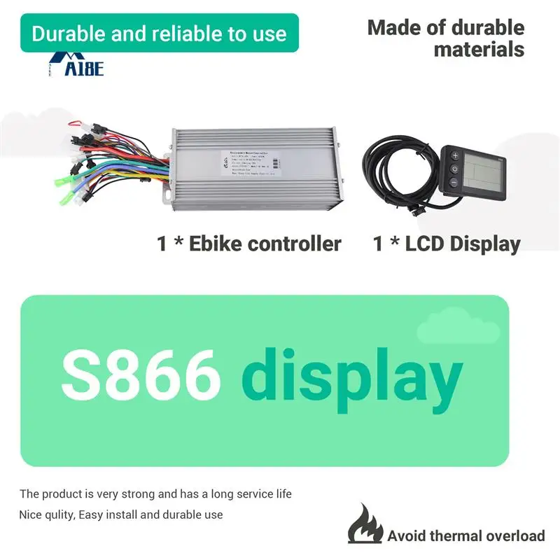 

A18E-контроллер 1000 Вт работает с контроллером дисплея S866 36 В-60 В для двигателя электрического велосипеда 1000 Вт