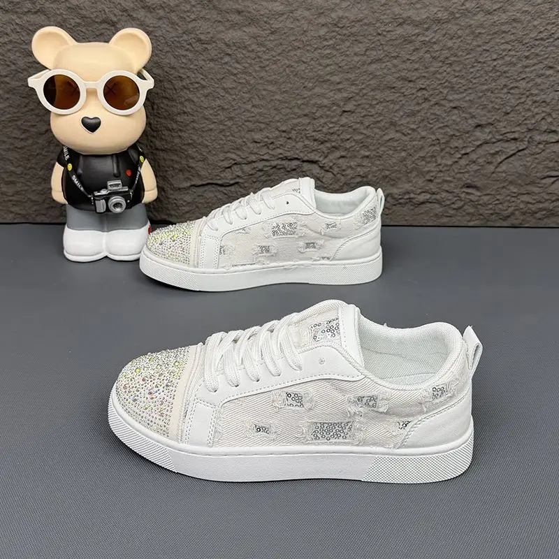 

Новые модные повседневные туфли на платформе с красной подошвой и стразами для пар, коллекция 2026 года