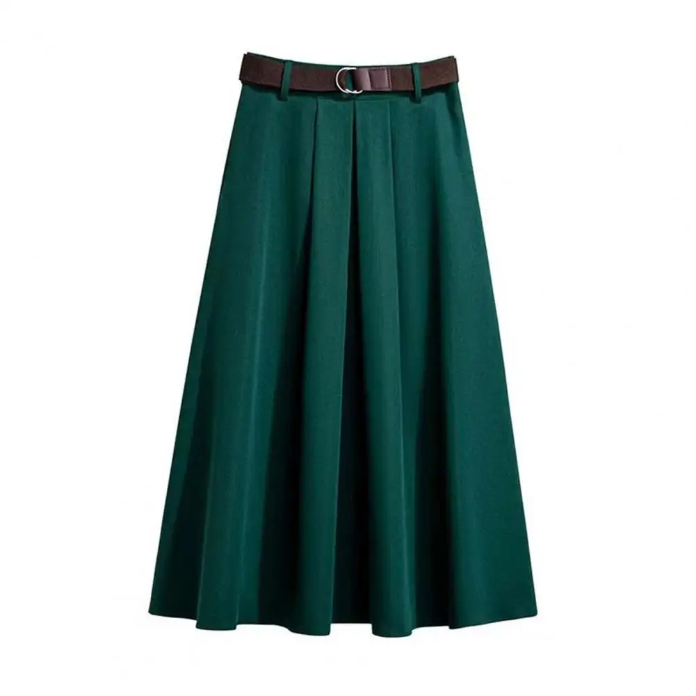 Versatile Skirt Elegant A-line Midi Skirt with Belt High Waist Design Soft Draped Hem Women's Solid Color Skirt for Breathable