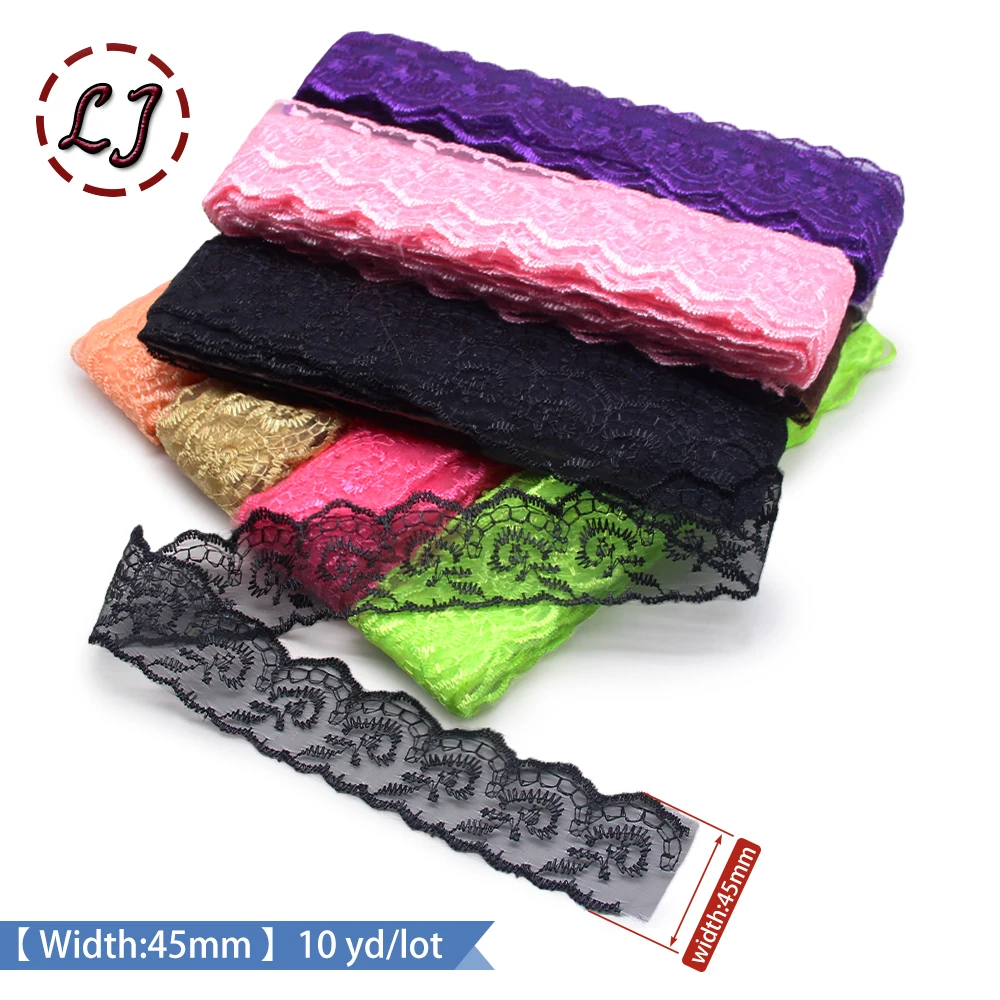 Newly arrived 45mm wide lace 10yd/lot embroidered mesh belt fabric ribbon wedding craft for one-sided DIY handmade home party de