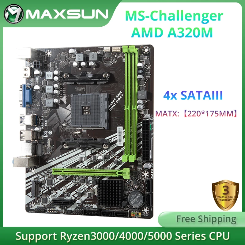 MAXSUN New Challenger AMD A320M.2-VH Motherboard Supports Ryzen CPU Dual-channel DDR4 Memory USB3.1 for Desktop Computers