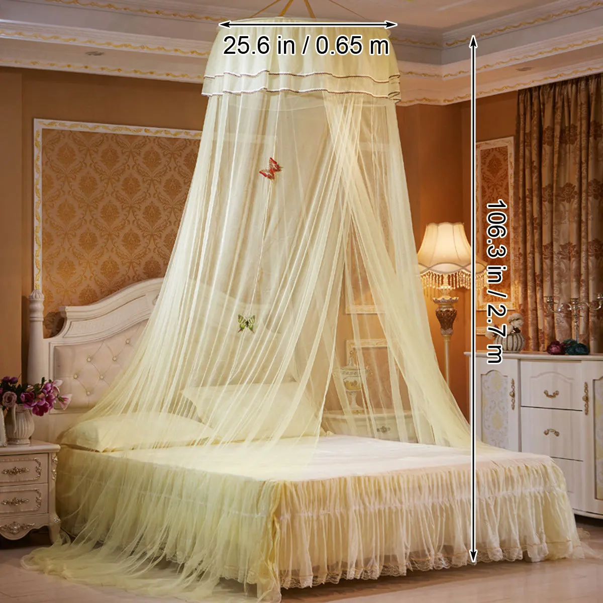 

Bed Canopy Mosquito Net Dome Toddler Crib Netting Soft Polyester Material Airflow Protection Lightweight Yellow