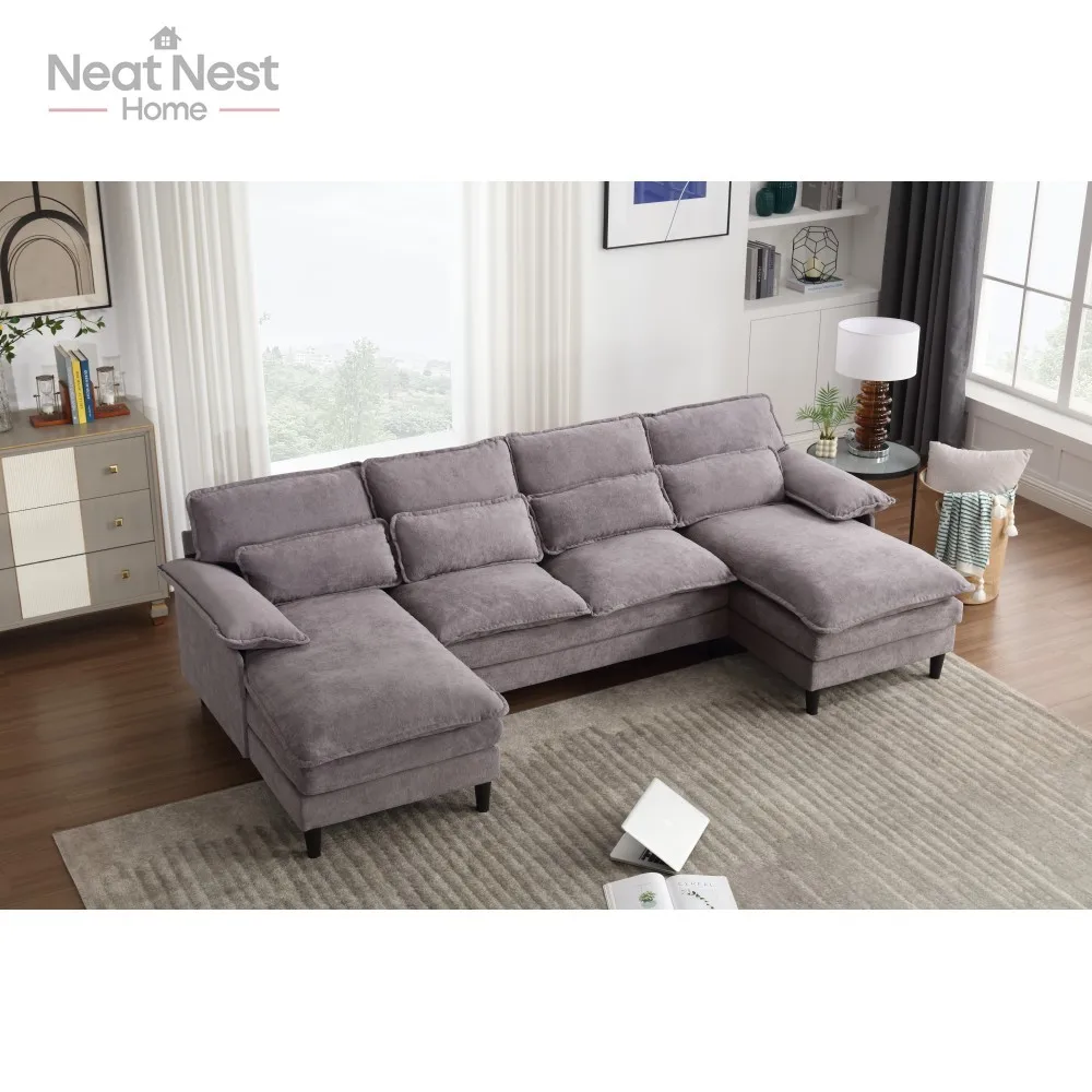 

U Shaped Modular Sectional Sofa Couch, Chaise Lounge, terrycloth fabric sofa,Upholstered 4 Seater Couch for Living Room