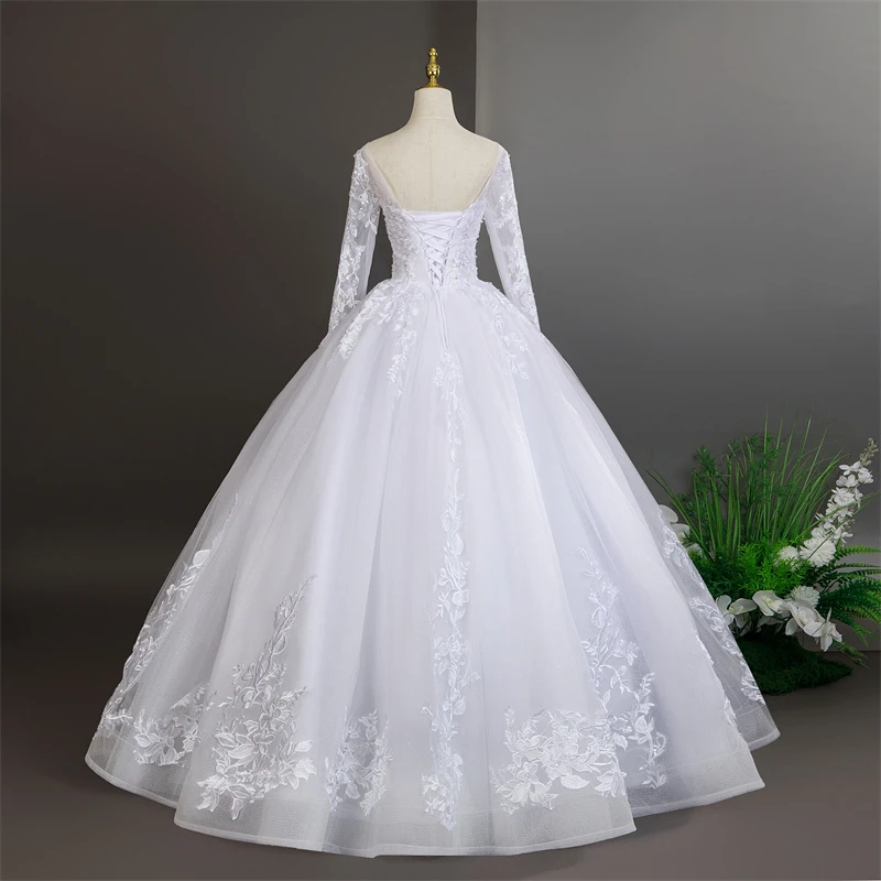 Suknie Ślubne Długi Rękaw Czysta Biel Słodka Sukienka na Przyjęcie Weselne Luksusowa Koronka Plus Size Suknia Ślubna Szyta na Miarę Nowość 2025