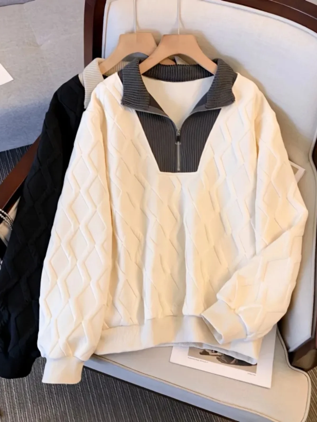 

plus Size Hoodie Women's Loose Fit Long Sleeve Half Zip up Sweatshirt Autumn Winter Slimming Fashionable Top Korean Style
