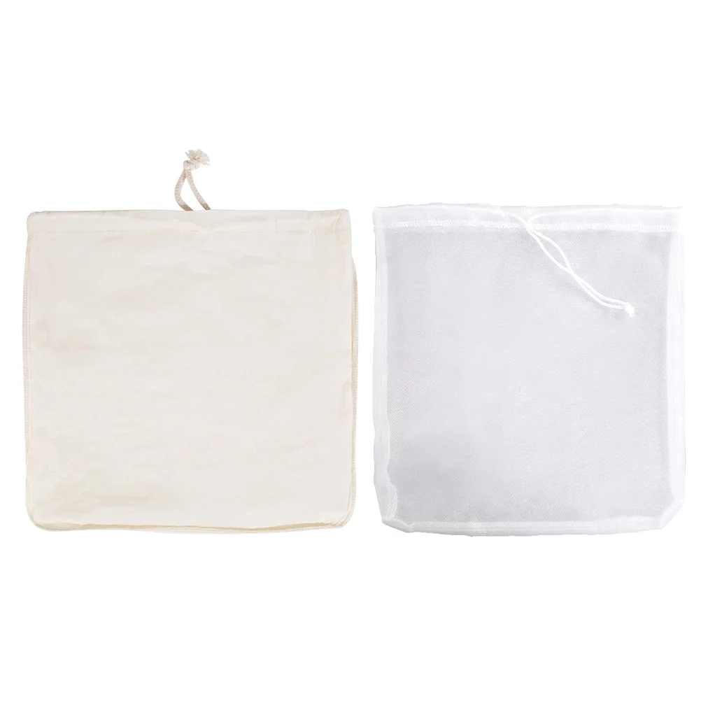 

2Pcs Nut Milk Bag Nylon Cotton Reusable Food Strainer Mesh Filter Bag Drawstring for Coffee Tea Juice Soy Milk Fine Filtering
