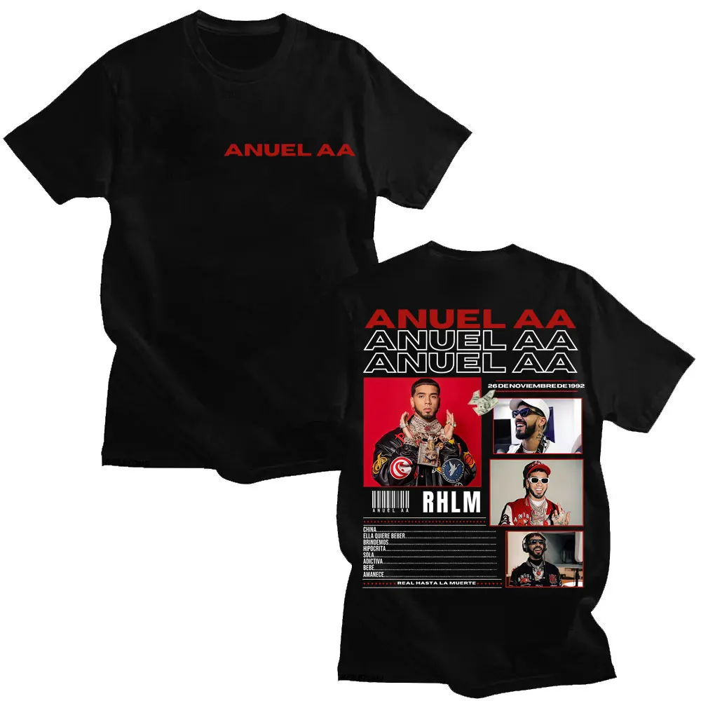 Rapper Anuel AA Real Hasta La Muerte Tour T-Shirt Men's Hip Hop Gothic Harajuku T Shirts Oversized Cotton Tshirt Streetwear
