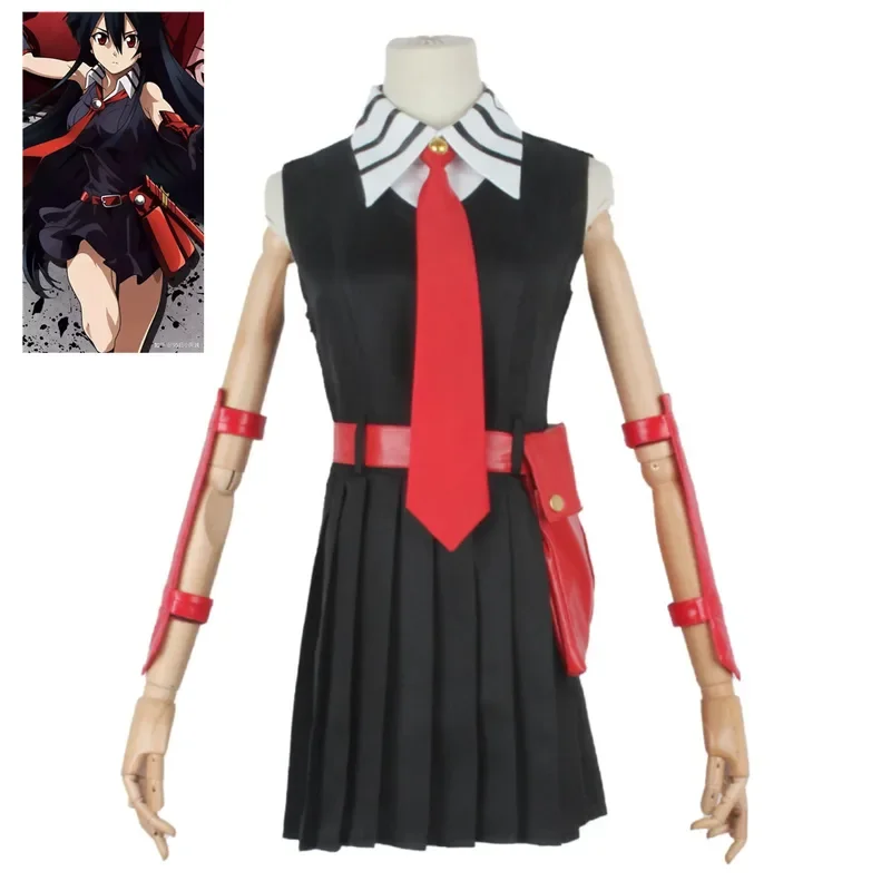 Anime Akame Ga KILL! Heroine Cosplay Costume Aldult Woman Exquisite Dress Arm Ornaments Halloween Rave Party Combat Uniform Suit