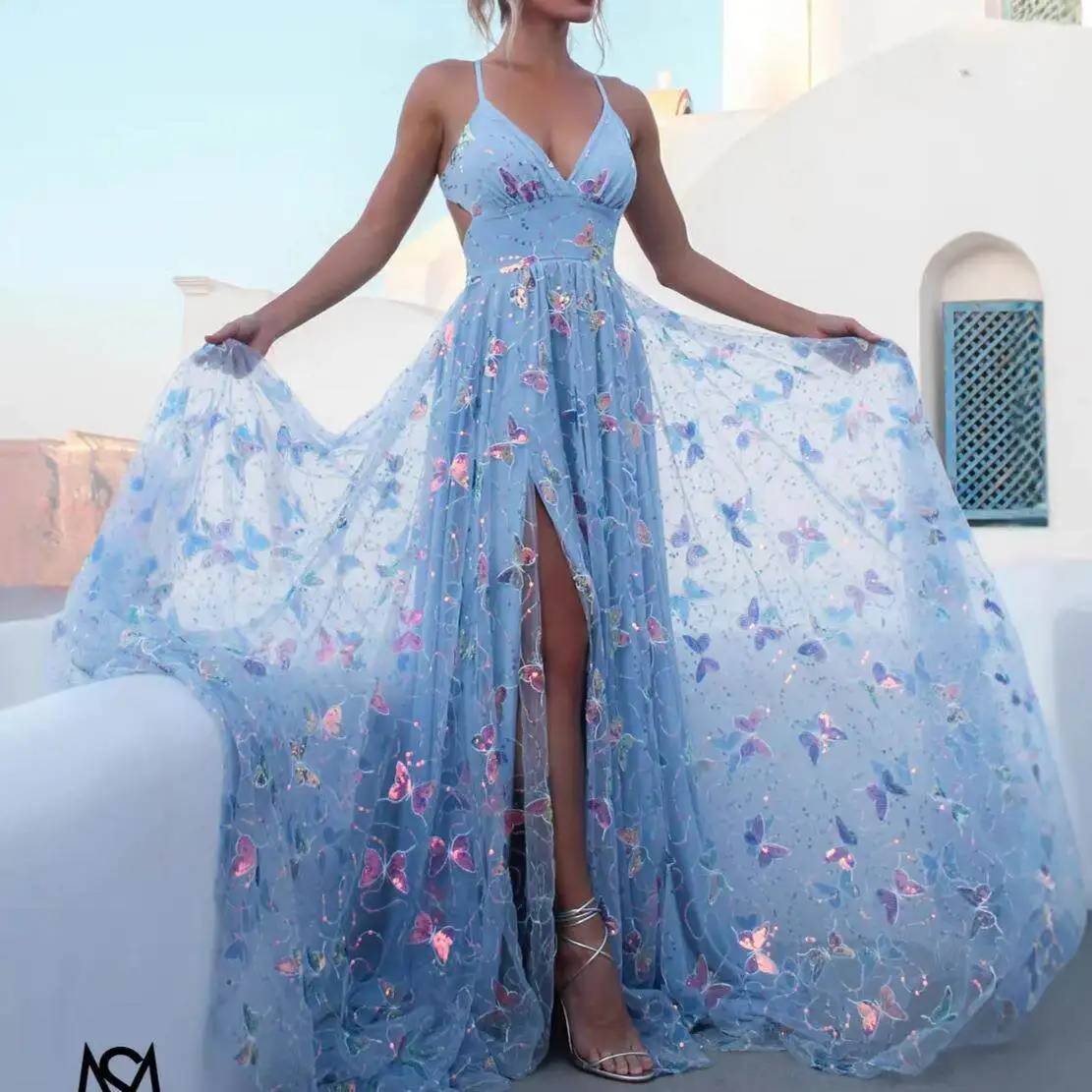 

Fashionable Long Evening Dress Glowing Strap Slimming Maxi Dress for Parties And Events Elegant Autumn Chinese Made Suit