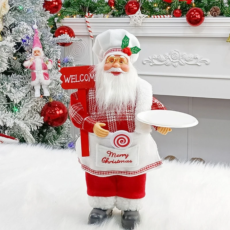 12'' Chef Santa Figurines Merry Christmas Figure Decorations Desktop Ornaments Xmas Santa for Doll Table Decor Dropsale