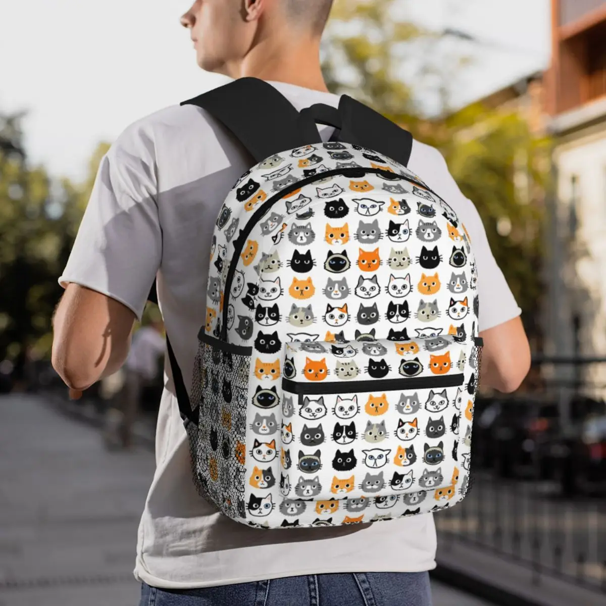 Assorted Cat Faces Cute Quirky Kitty Drawings Backpack Student BookBag Children School Bag Laptop Shoulder Bags for Men Women