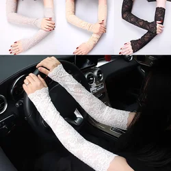 Long Lace Hollow-Out Fingerless Gloves Sun Protection Sleeves Mesh Lace Thin Cycling Sexy Accessories Black Bare Finger Gloves