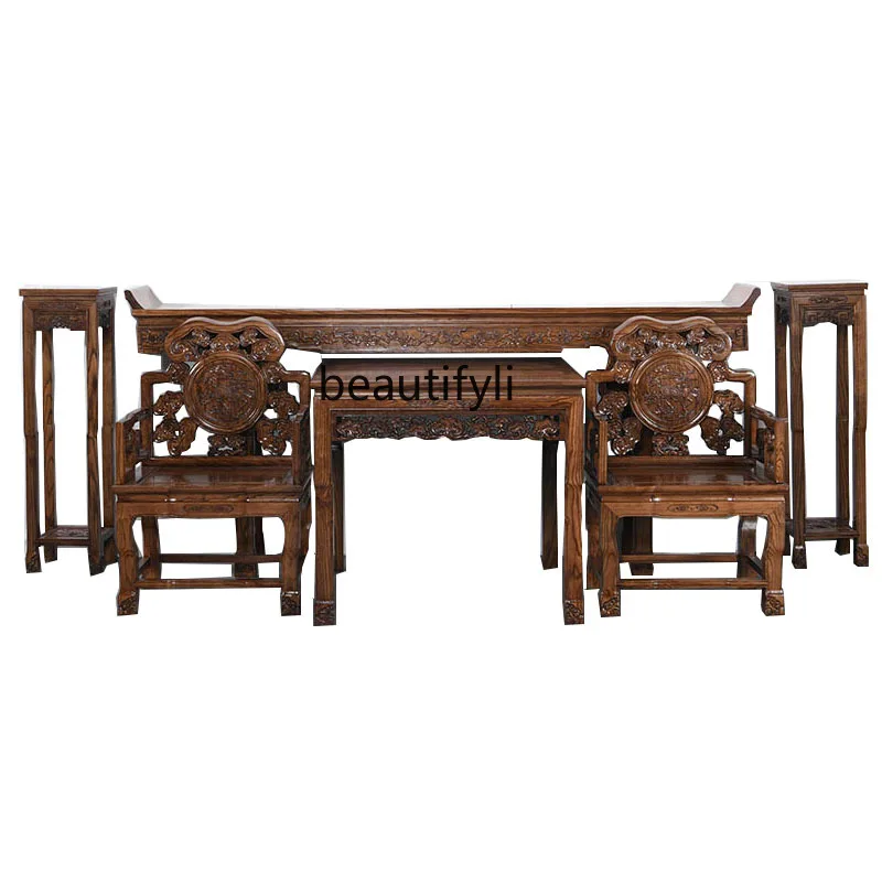 Elm Chinese Style Hall Four-Piece Set Ming and Qing Furniture a Long Narrow Table Antique Solid Wood Buddha Shrine Altar