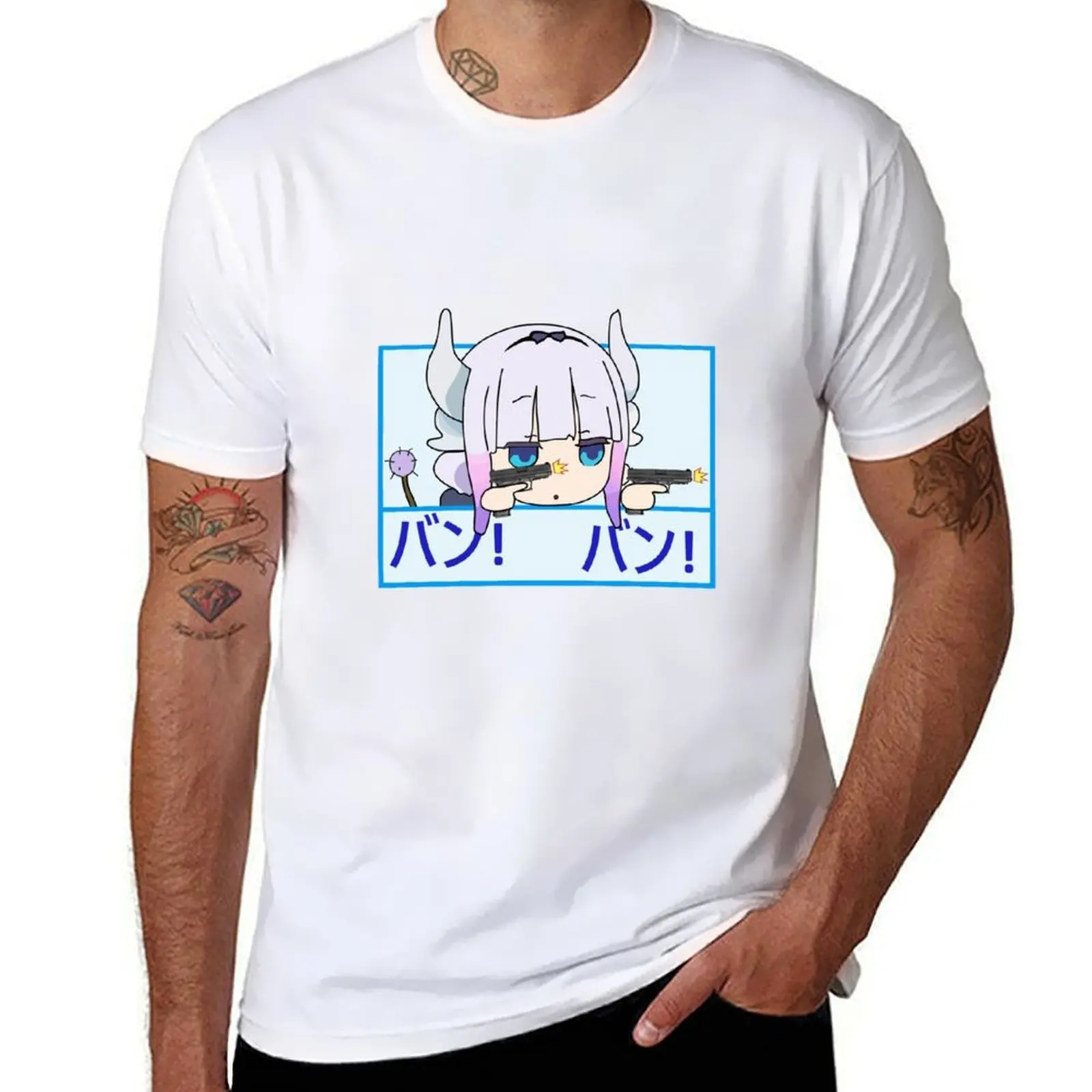 

Dragon maid Kanna with guns Bang Bang T-Shirt t shirt man plain t shirt for man 100 percent cotton T-Shirt