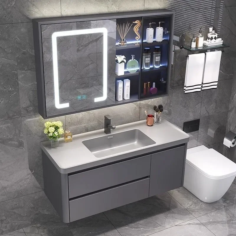 for Light Luxury Rock Integrated Basin Bathroom Cabinet Ceramic Washbasin Simple Vanity Unit Combined Storage Cabinet