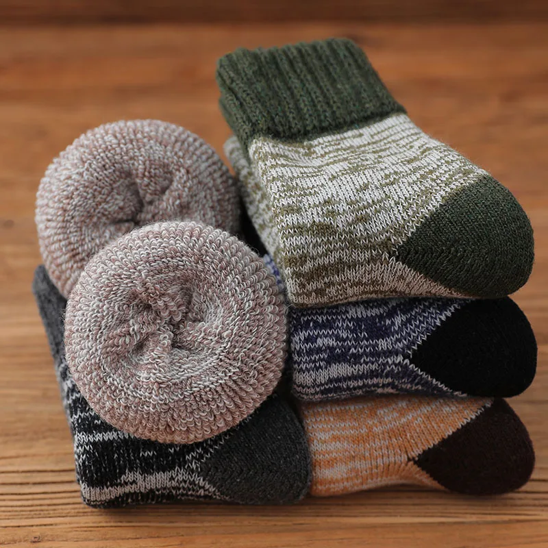 3 Pair Winter Men\'S Merino Wool Socks Harajuku Retro Extra Thick Thermal Cashmere Socks High Quality Snow Socks