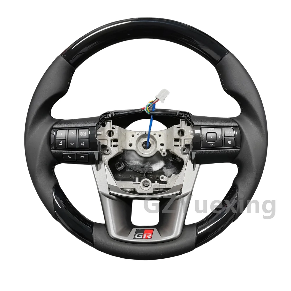 Piano Black Steering Wheel Fit for Hilux Fortuner LC79 GR Wood Real Leather Steering Wheel