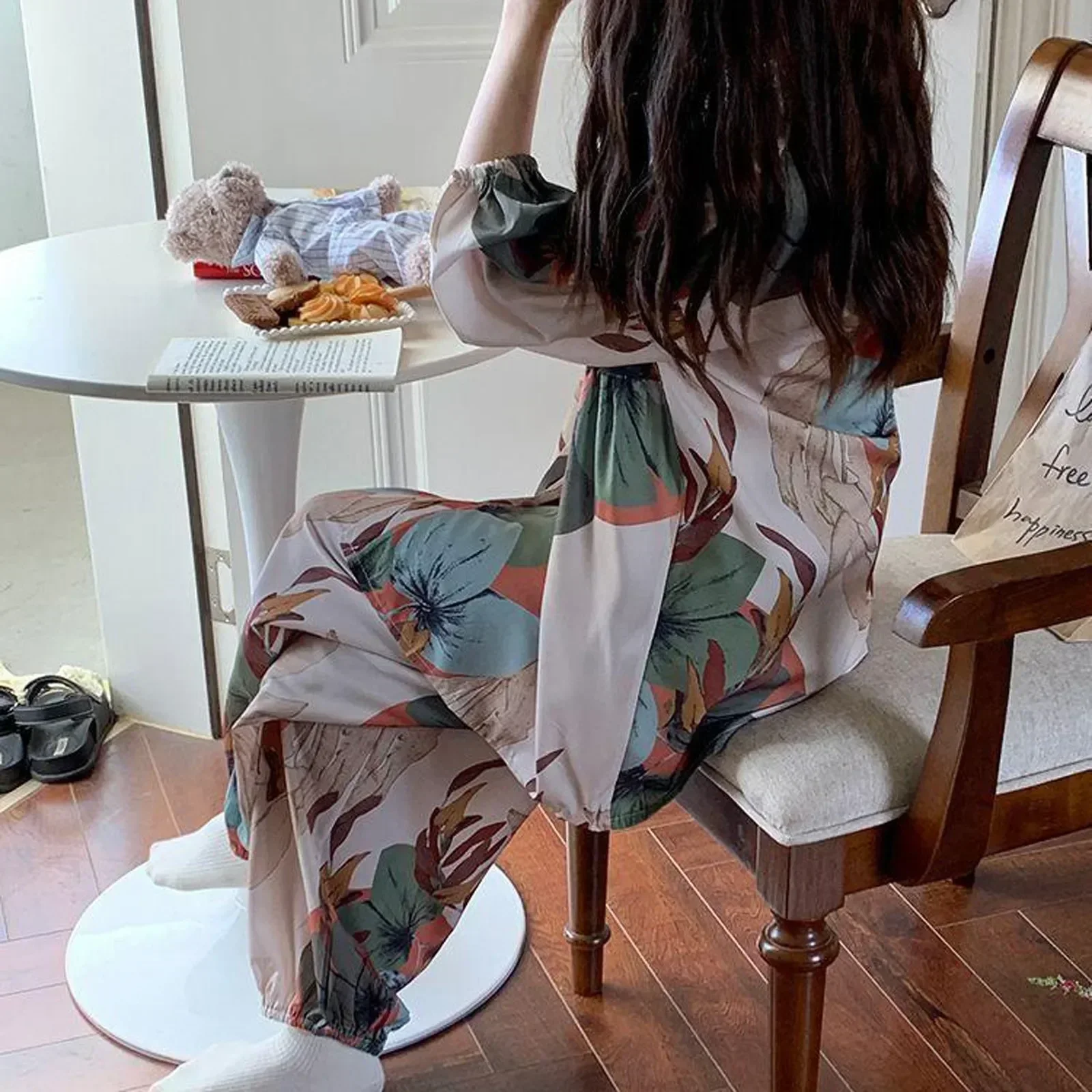 Conjunto para el hogar, conjunto de gran tamaño, camisa de pijama informal larga holgada a la moda para mujer, pantalones 2023, dos piezas con ropa