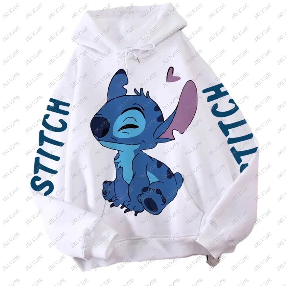 Disney Hoodie Fashion Stitch Angel Monster Letter Cartoon Sweatshirt Pullover Cute Harajuku Unisex Women\'s Pocket Top Brand Hot