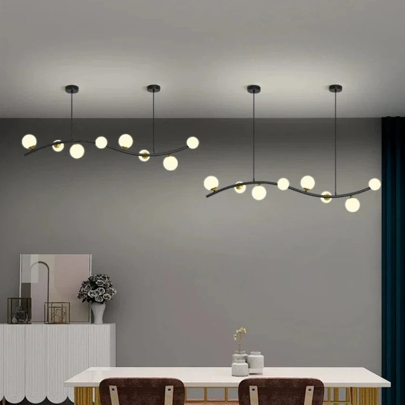 الشمال بسيط الحديثة الحديد لمطعم بار متجر الملابس طويل مستقيم قضيب ماجيك فول الأسود كرة زجاجية مصباح LED الثريا #6