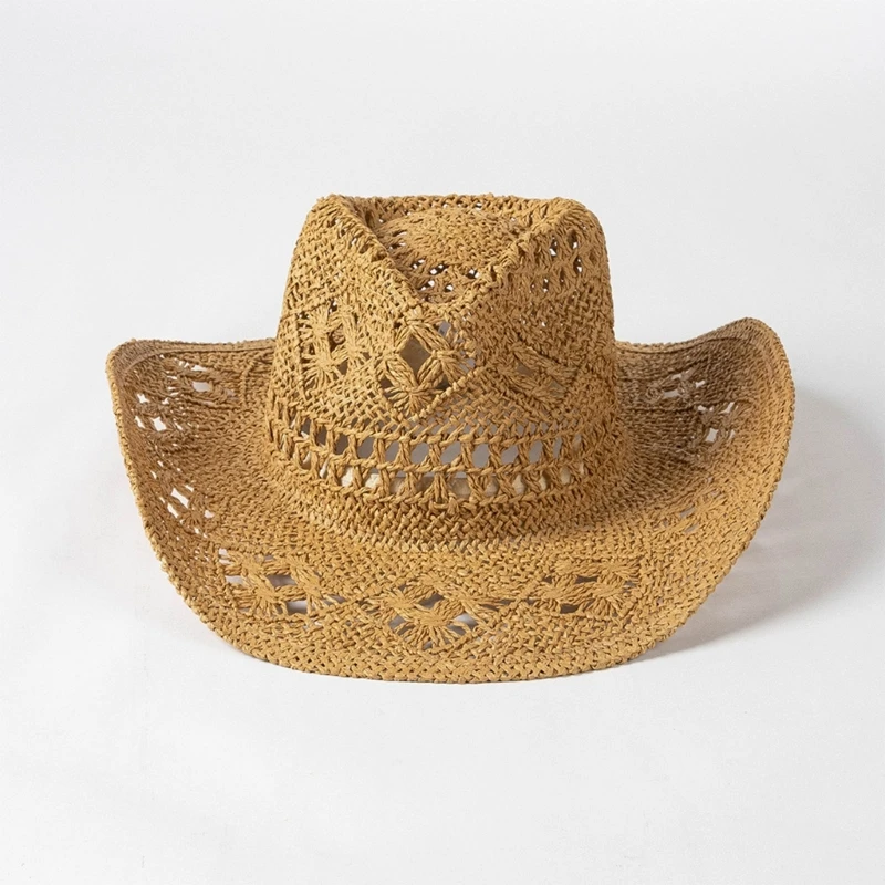 Cappelli da cowboy in stile etnico Cappelli da cowboy per fughe in spiaggia da donna Cappello con tessitura paglia