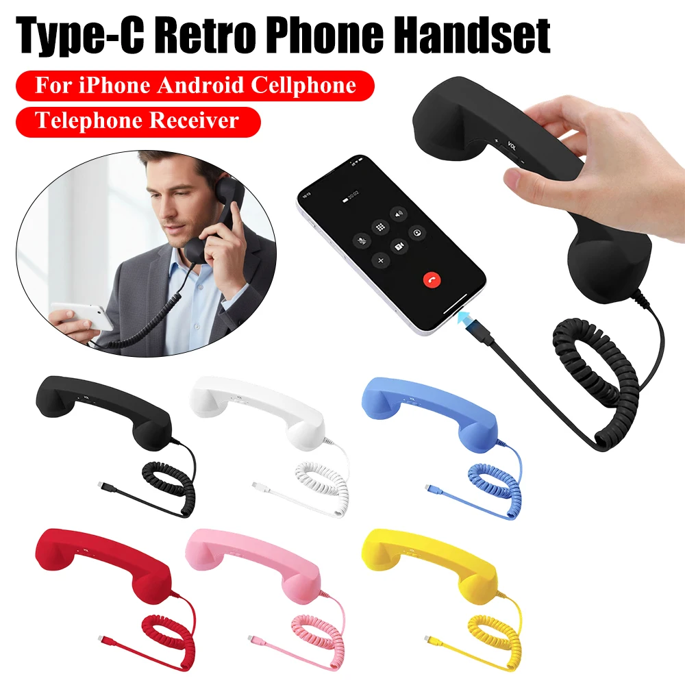 Auricular Telefónico Tipo-C, Auricular Retro Portátil, Auriculares Vintage para Teléfono Celular, Auriculares Móviles Creativos para iPhone y Android