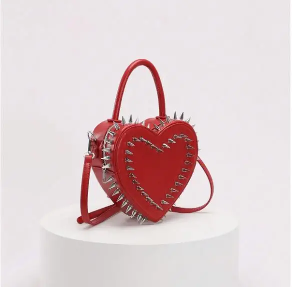Liebe herzförmige Tasche hochwertiges Leder glänzend Burgund Geldbörse Mode Luxus Schulter Umhängetasche Damen Heiraten Party Brieftasche