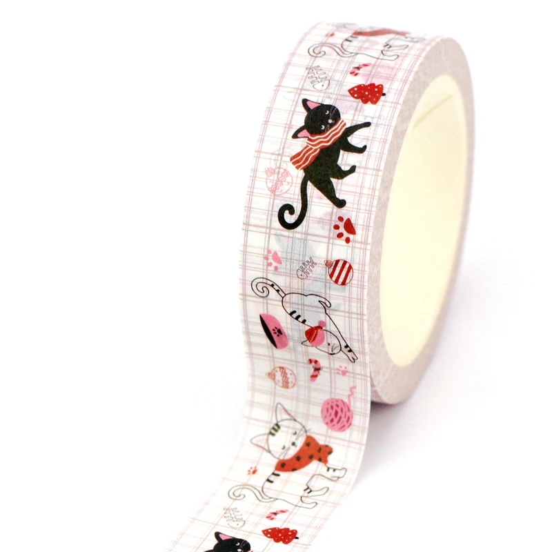 NEW 1PC 10M Deco Kawaii Cat Winter & Christmas Pink House Washi Tape for Planner Scrapbooking Adhesive Masking Tape Stationery