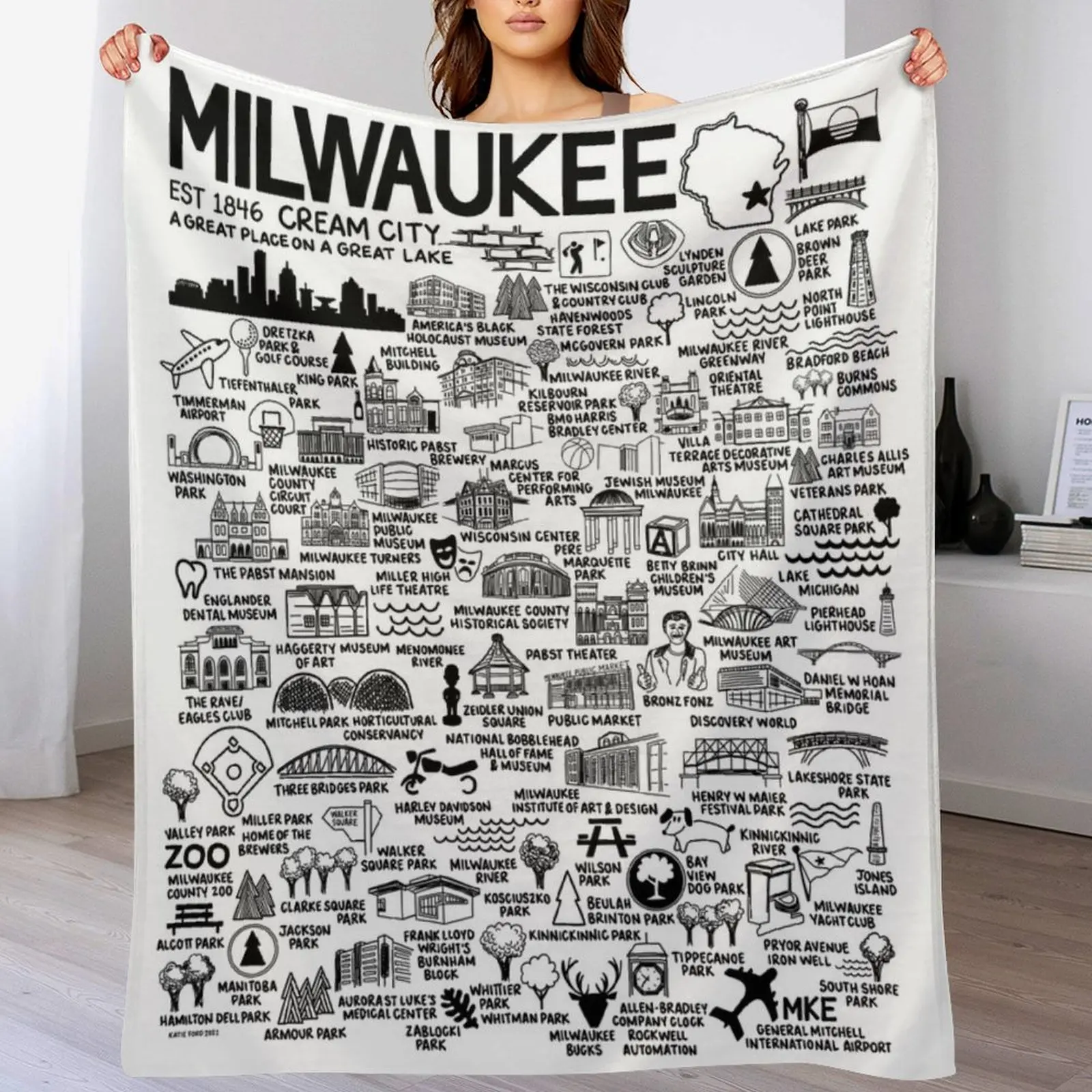 

Milwaukee Map Throw Blanket Decorative Beds sofa bed Blankets