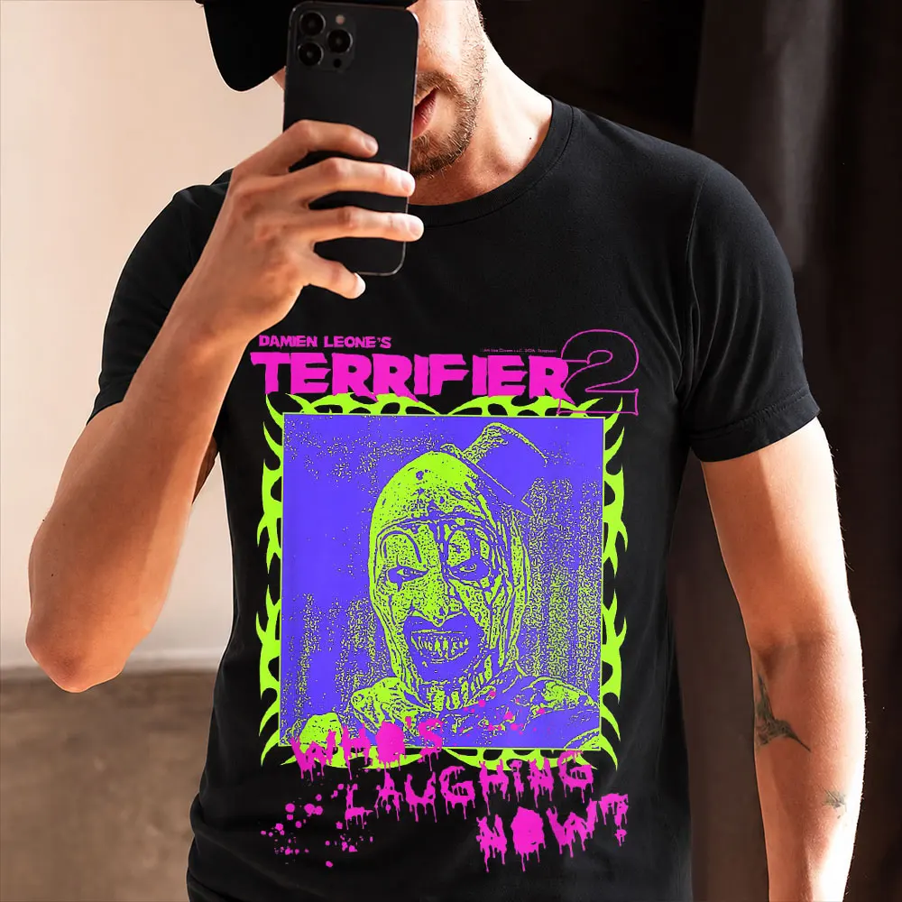 Who's Laughing Retro Horror Movie Terrifier Art The Clown Killer Scary Halloween Gift T Shirt Short Sleeve Graphic clothes S-6XL