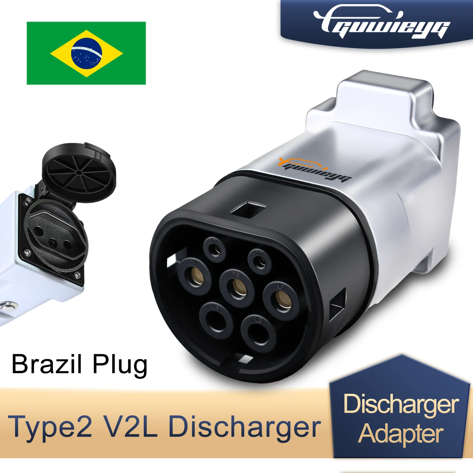 New Upgrade V2L Discharger Brazil Plug For Type2 Car Discharge EV Cable Adapter Support MG BYD V2L Vehicle to Load Type 2