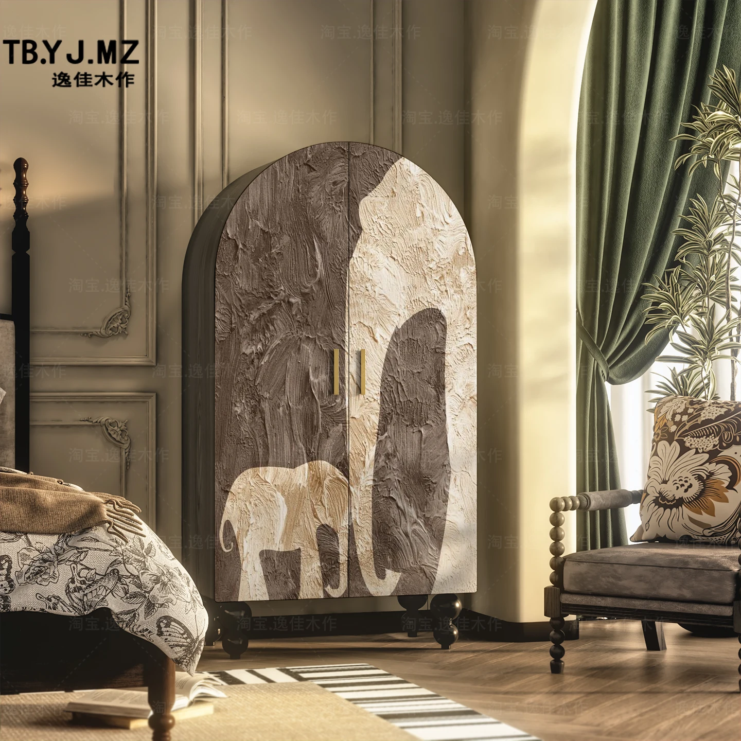 غرفة نوم بباب حديث وبسيط وخزانة ملابس من الخشب الصلب وخزانة غرفة المعيشة #3