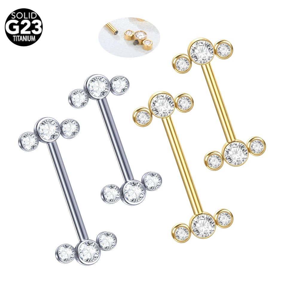 1PC Titanium 14G Internally Thread Zircon Nipple Barbell Ring CZ Bezel Set Nipple Tongue Earrings Piercings Sexy Women Jewelry