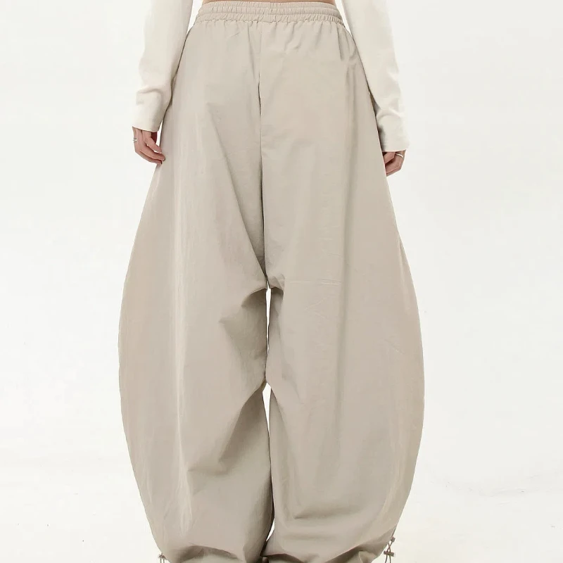 American Retro Pleated Paratrooper Workwear Women's 2024 Autumn and Winter New Item Spliced Elasticized Loose Wide Leg Pants