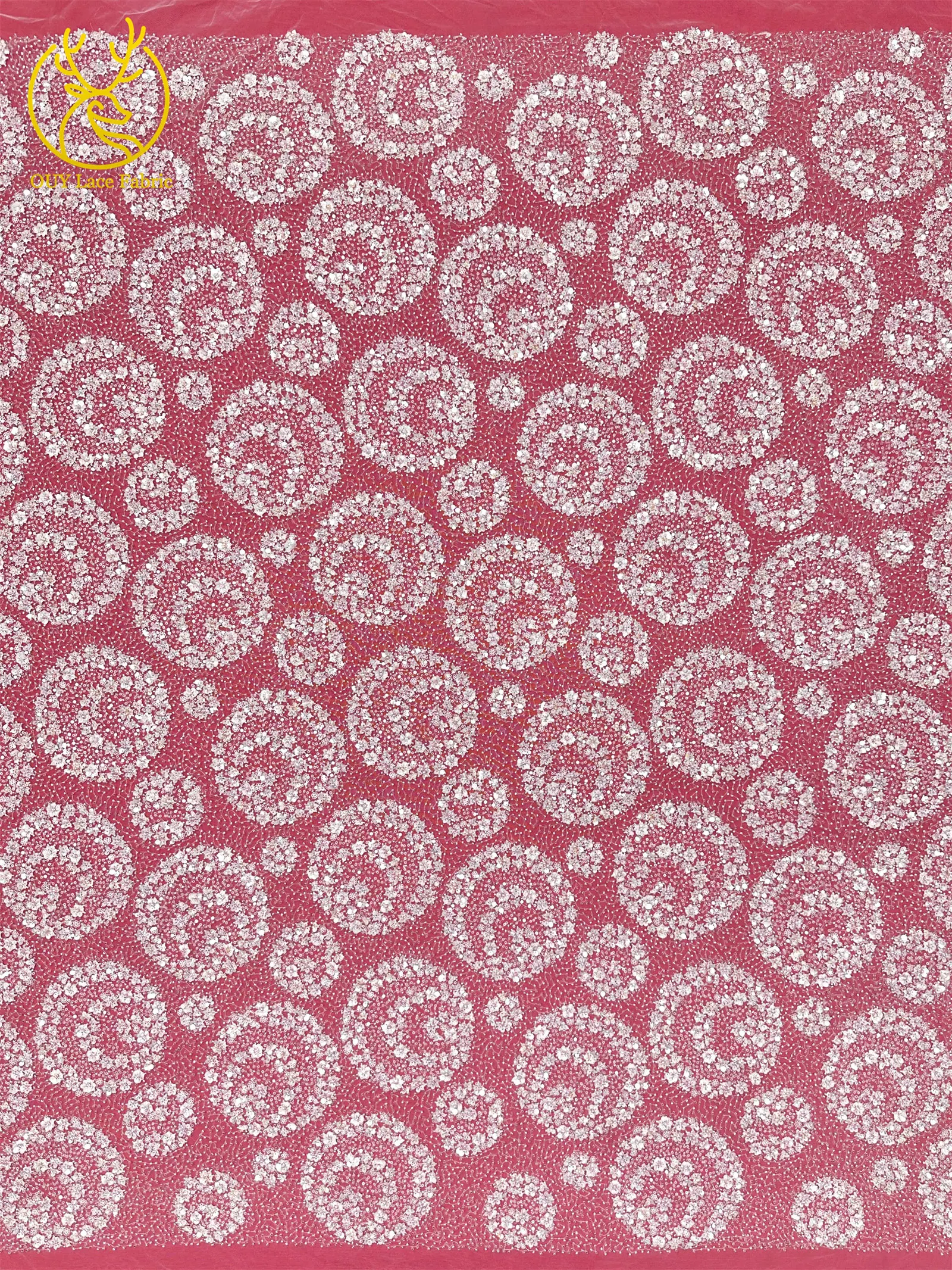 Exquisiter, eleganter nigerianischer bestickter Tüll-Spitzenstoff mit Perlen und Pailletten für Damen, zum Nähen von Ballkleidern. – Detail 12